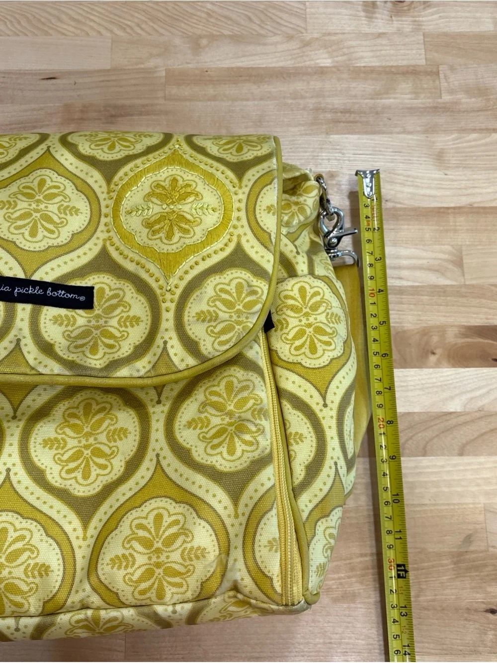 Petunia Pickle Bottom Geometric Shoulder Diaper Bag Yellow/Tan w Pad, Pouch